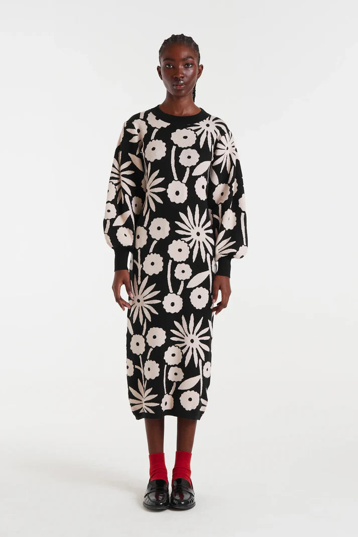 Tofu Print Jacquard Midi Dress