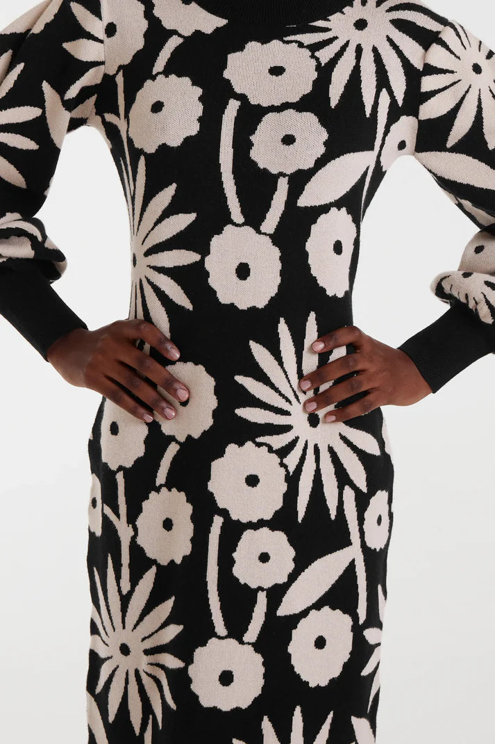 Tofu Print Jacquard Midi Dress
