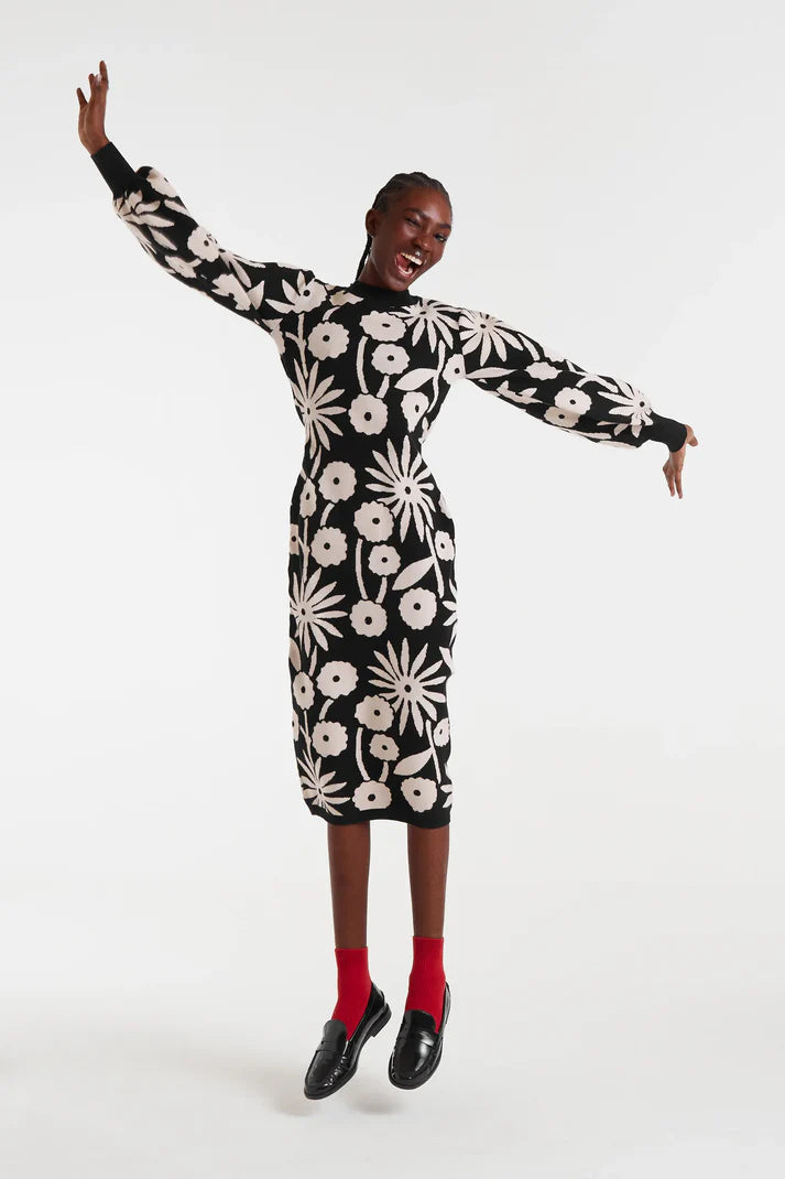 Tofu Print Jacquard Midi Dress