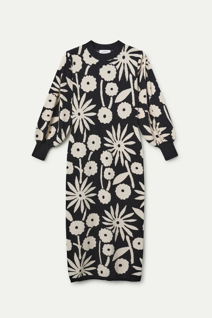 Tofu Print Jacquard Midi Dress