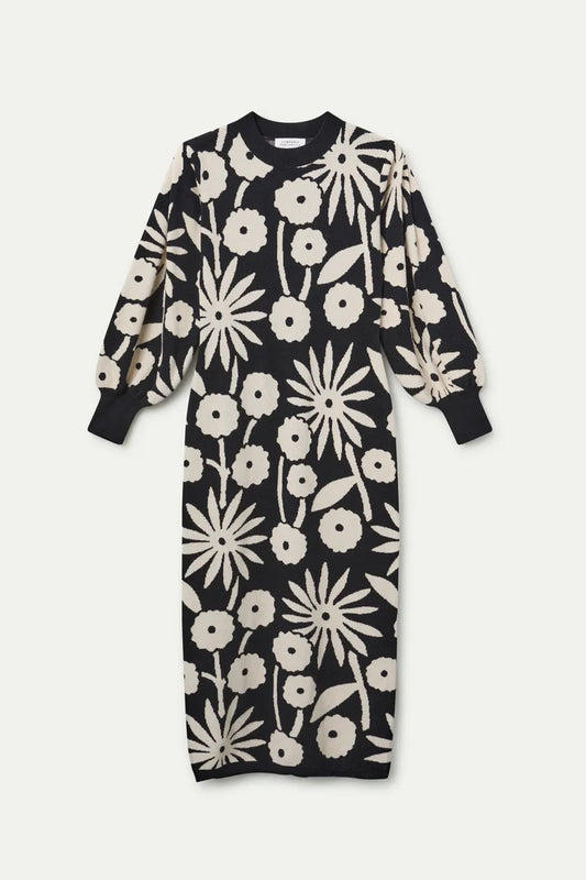 Tofu Print Jacquard Midi Dress