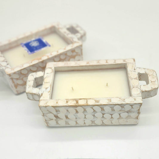 Blue Hydrangea Whitewash Rectangle Candle Spr.