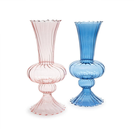 Swirl Hand Blown Glass Fluted Vase