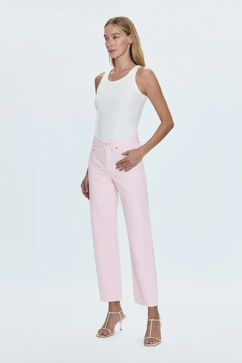 Lexi Mid Rise Bowed Straight Jean in Blush