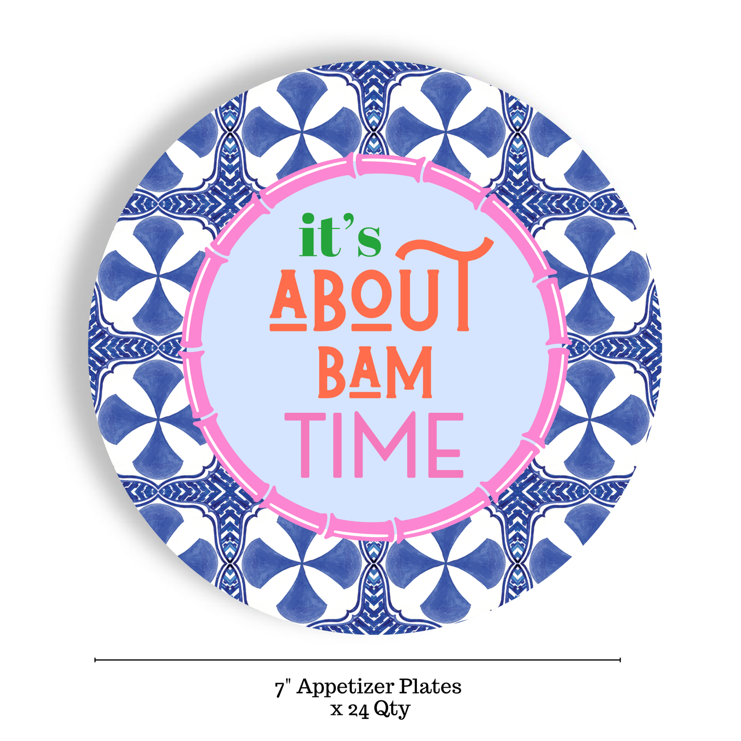 Mahjong Blue Tile "It's About Bam Time" 24ct 7" Paper Plates