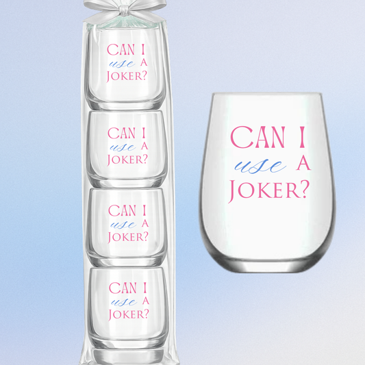 Mahjong Stemless 4ct Set Wine Glasses "Can I Use a Joker"
