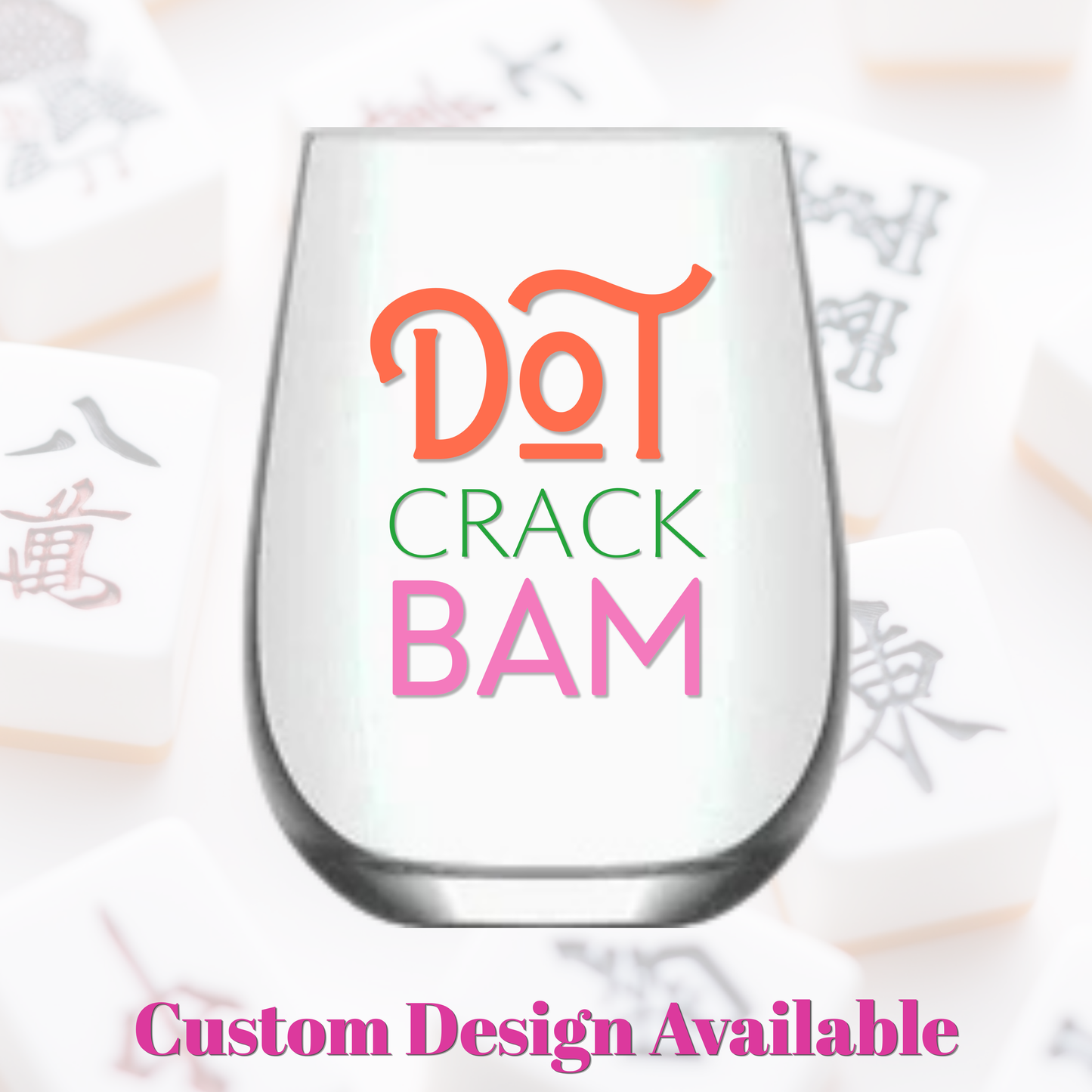 Mahjong Stemless Wine Glass "Dot Crack Bam" - Single 1ct