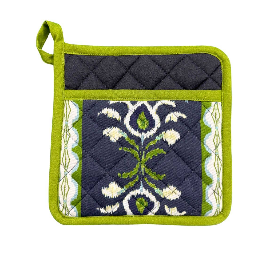 Rosemary Stripe Indigo Oven Mitt and Pot Holder Set