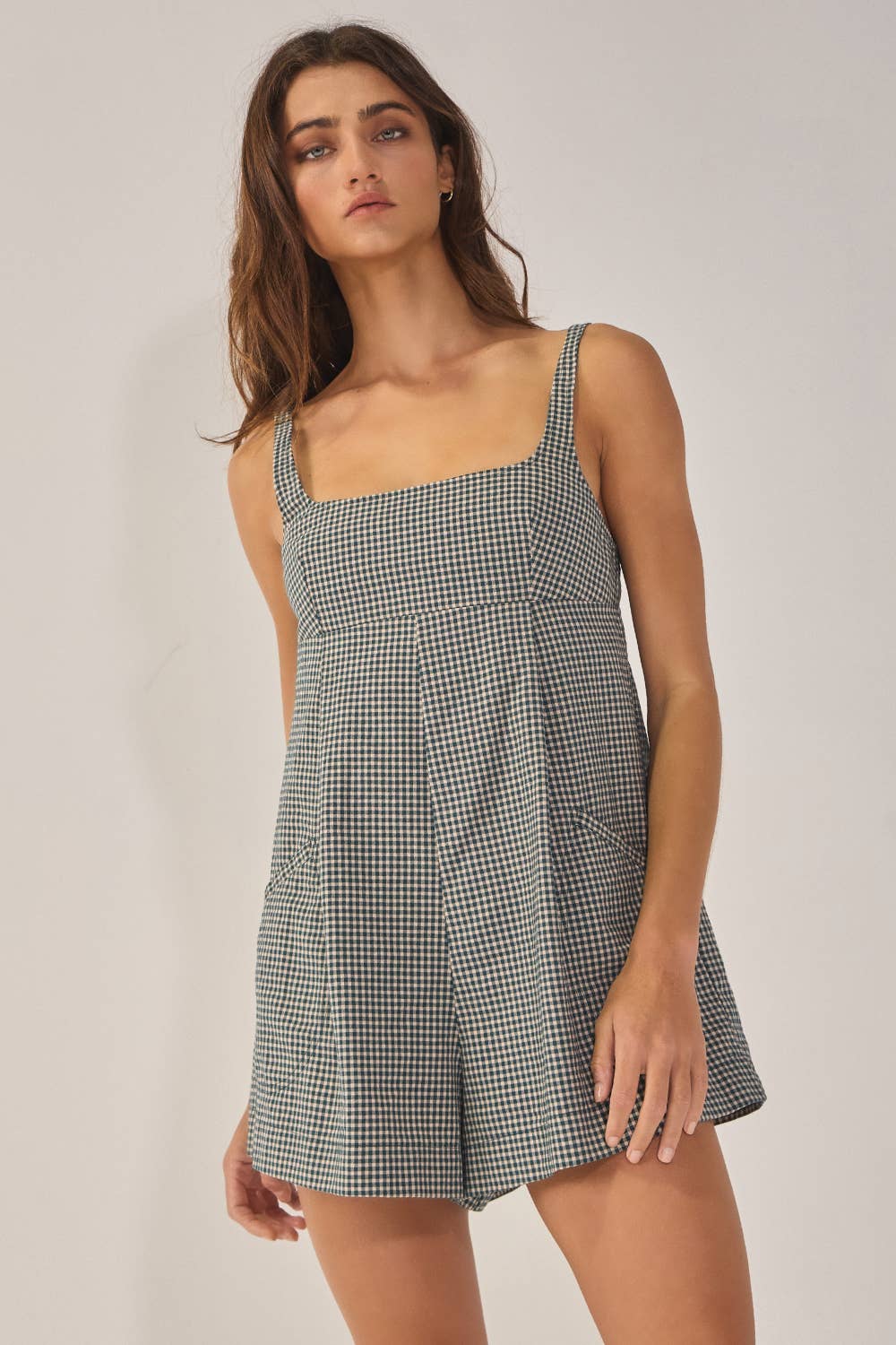 Relaxed Sleeveless Plaid Romper