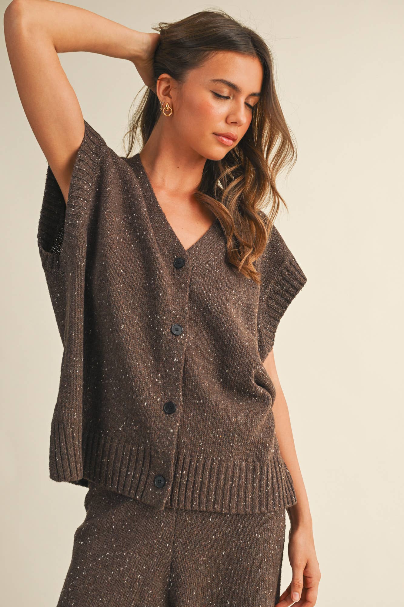 Oversized Button Front Sweater Vest