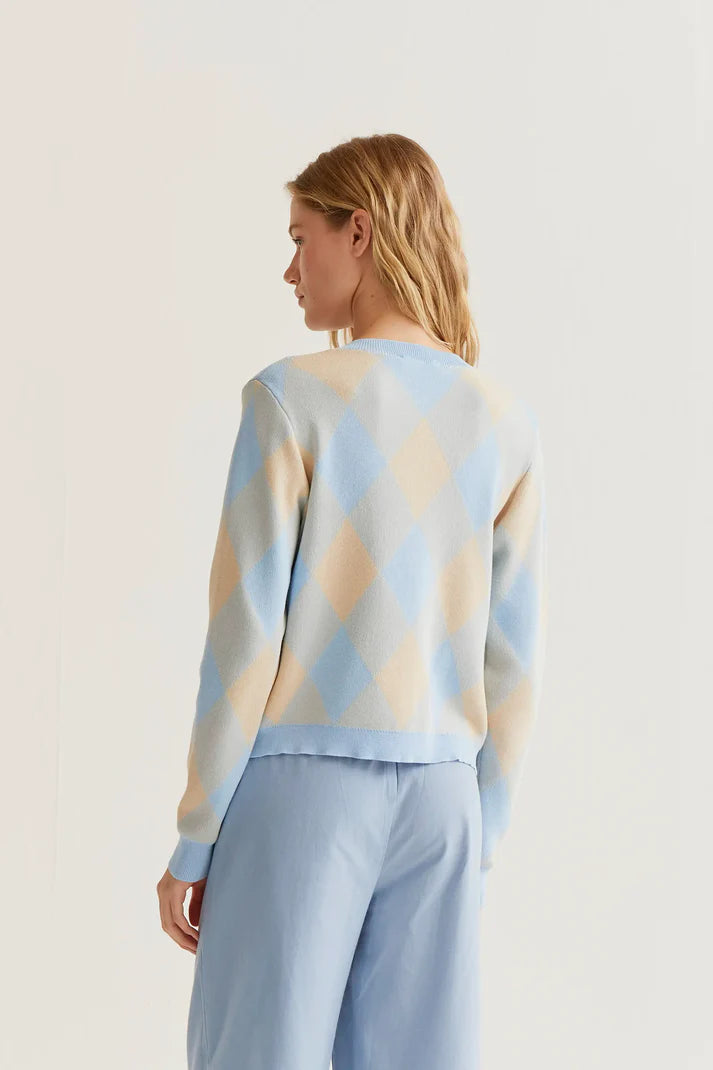 Gingham Check Knit Cardigan