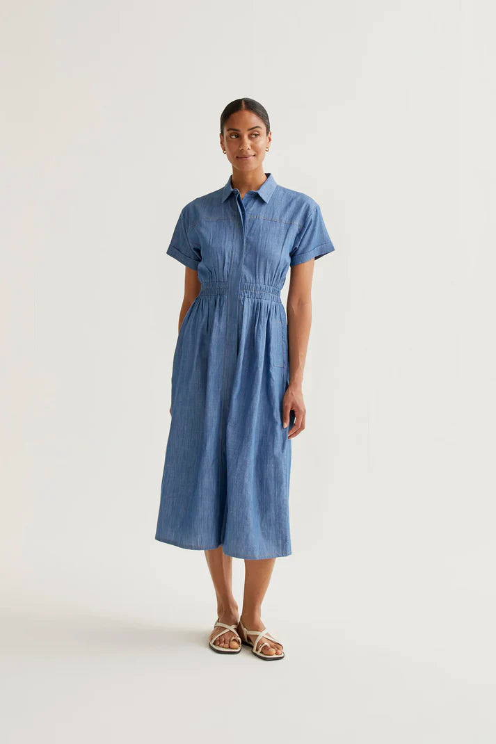 Chambray Midi Shirt Dress