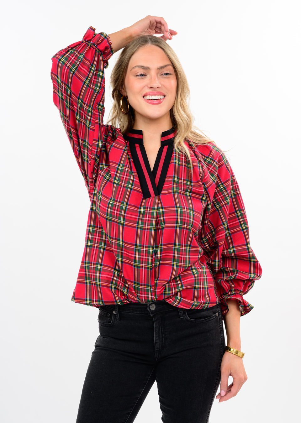 Red Tartan Popover Top