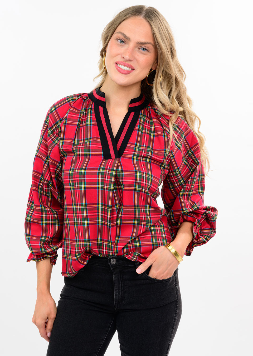 Red Tartan Popover Top