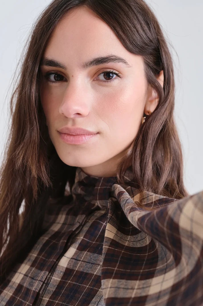 Brown Plaid Short Dress
