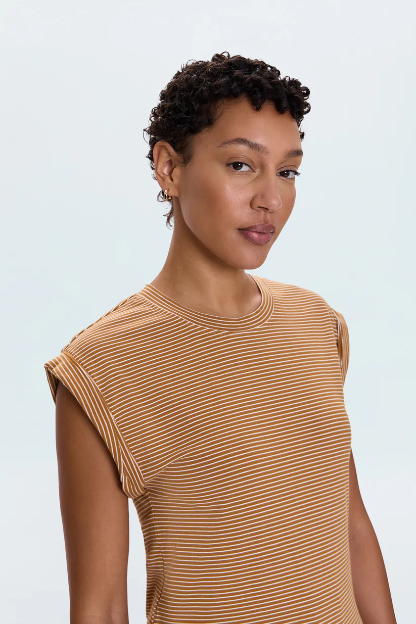 Olivia Twisted Sleeve Tee in Dark Rum Stripe