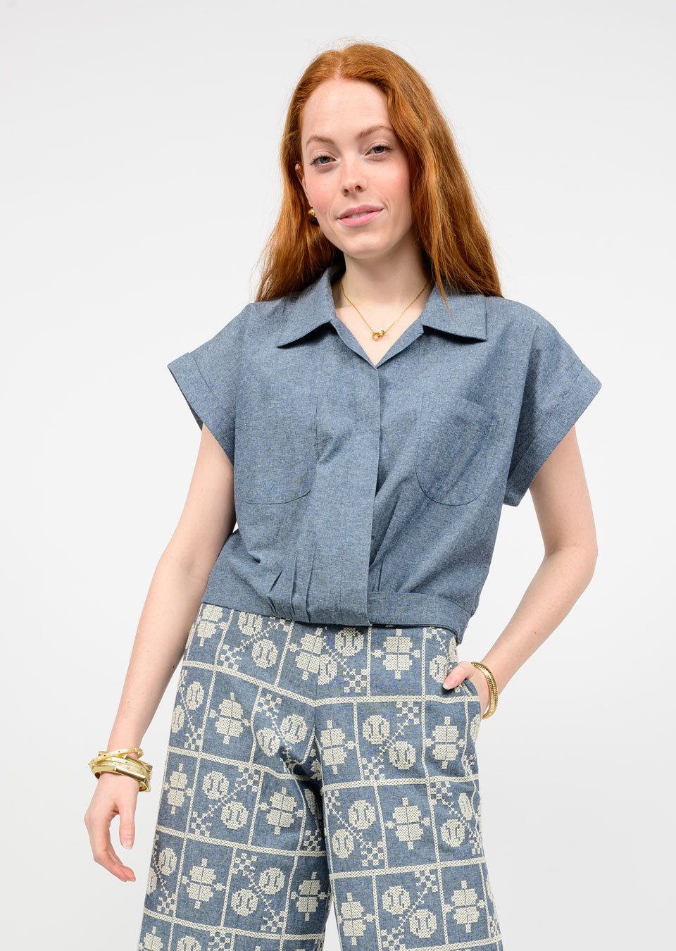 Chambray Wrap Top