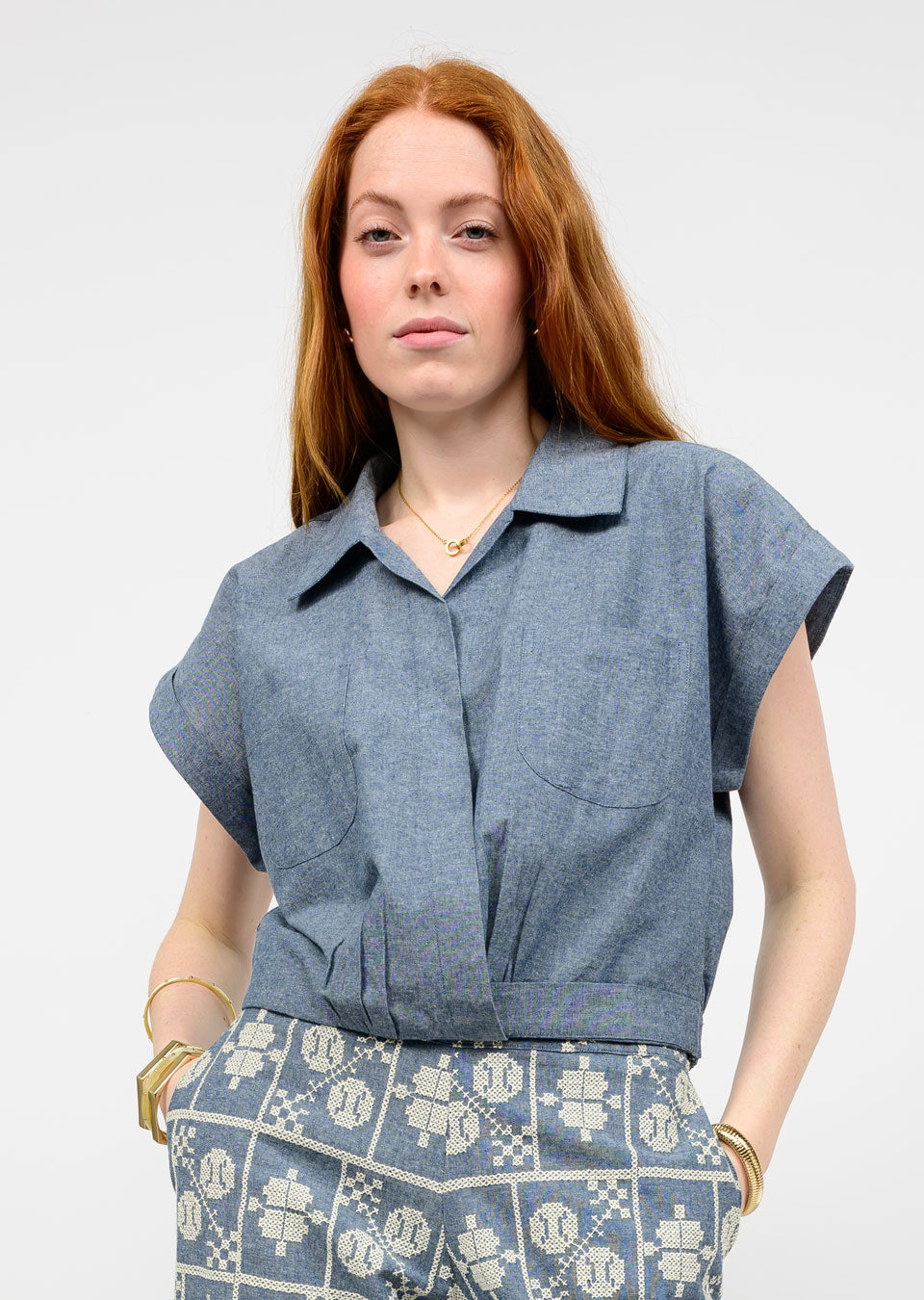 Chambray Wrap Top