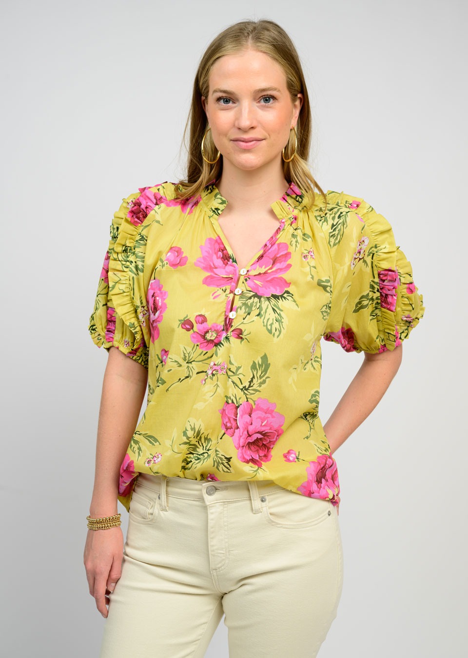 Ruffles and Roses Top in Lime
