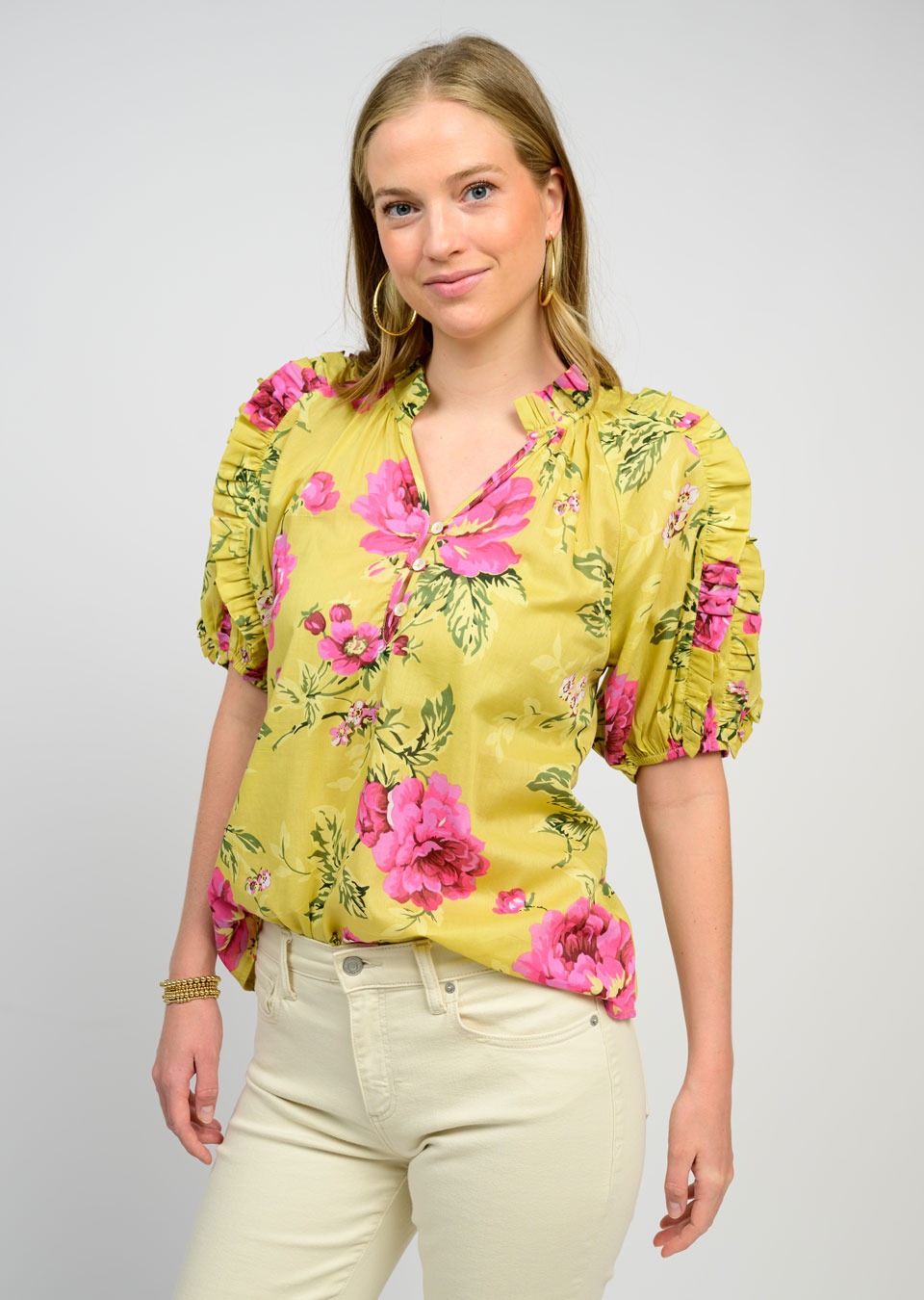 Ruffles and Roses Top in Lime