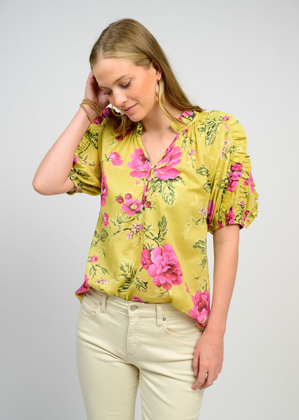 Ruffles and Roses Top in Lime