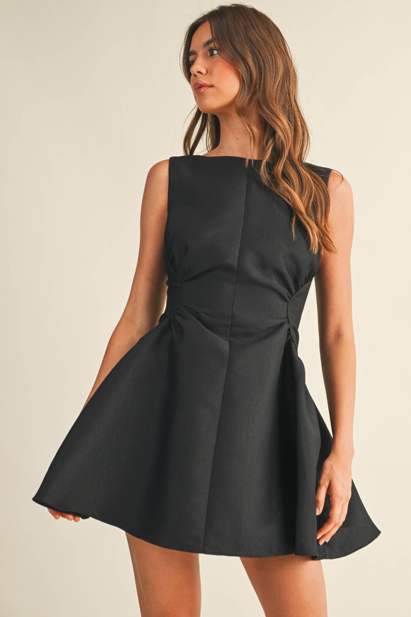 Shirred Waist Sleeveless Flare Dress