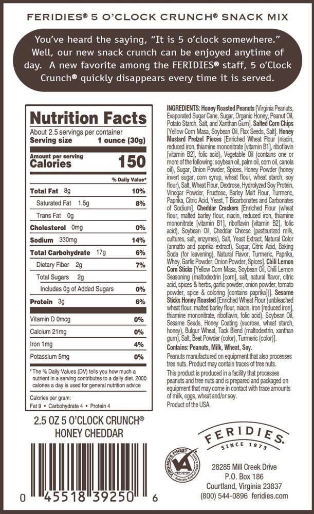 2.5oz Printed Barrier Bag 5 O'Clock Crunch Snack Mix