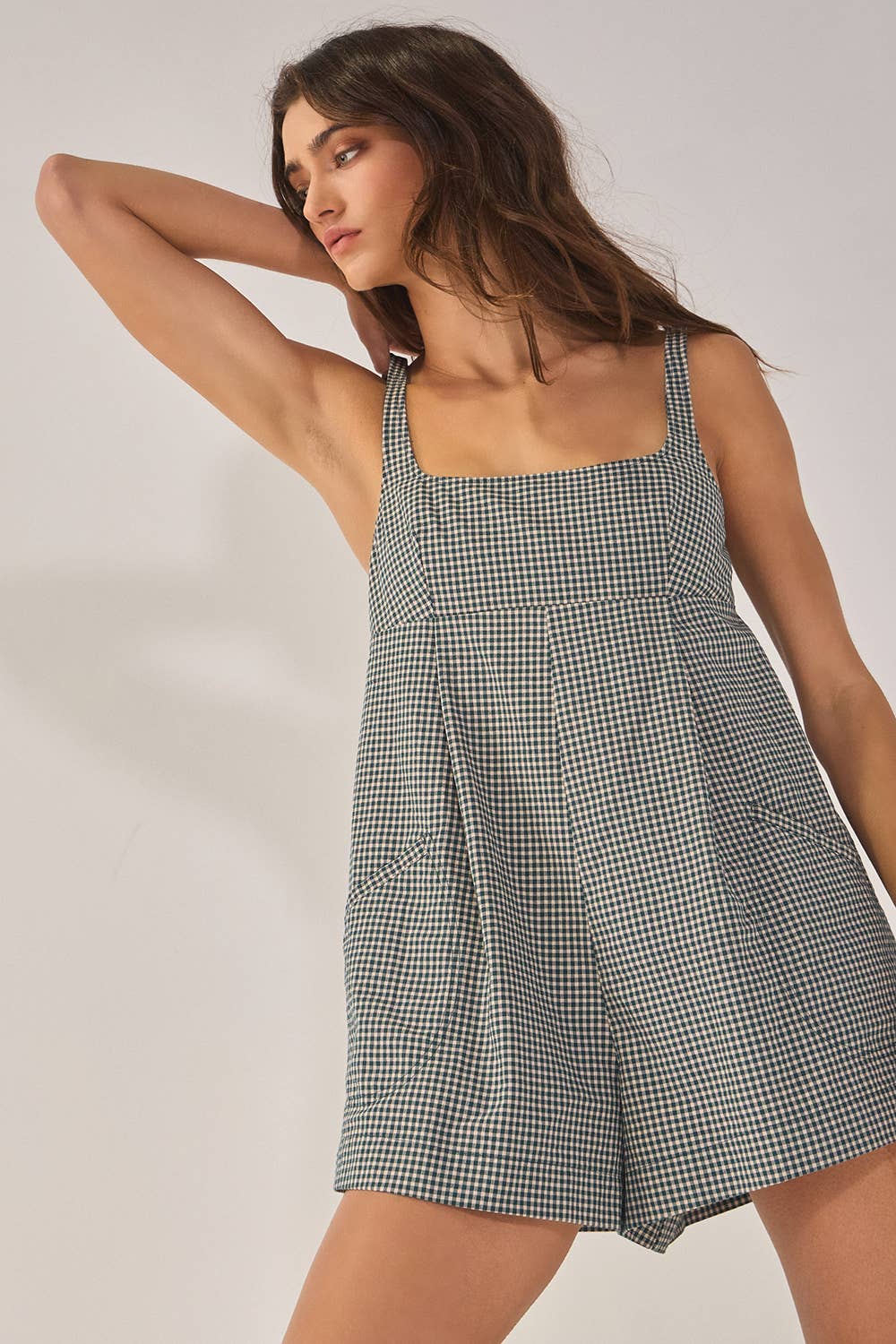 Relaxed Sleeveless Plaid Romper