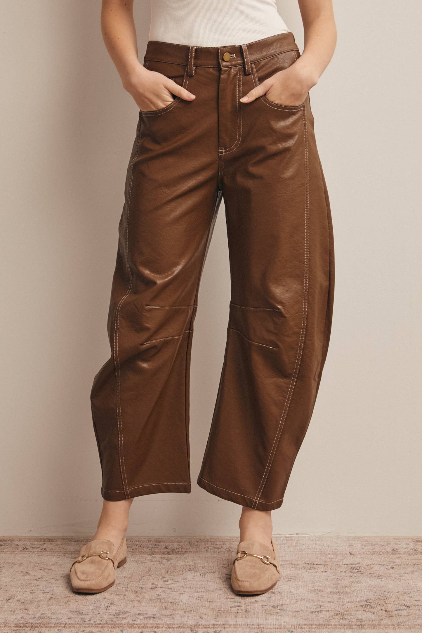 Faux Leather Barrel Pants