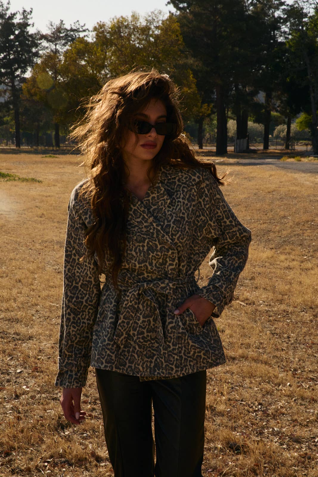 Leopard Print Double Breasted Trench Coat