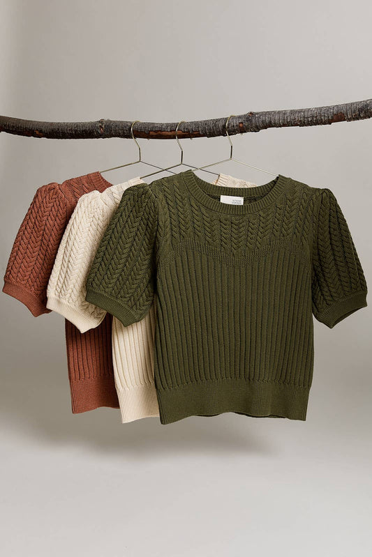 Short Sleeve Cable Knit Sweater