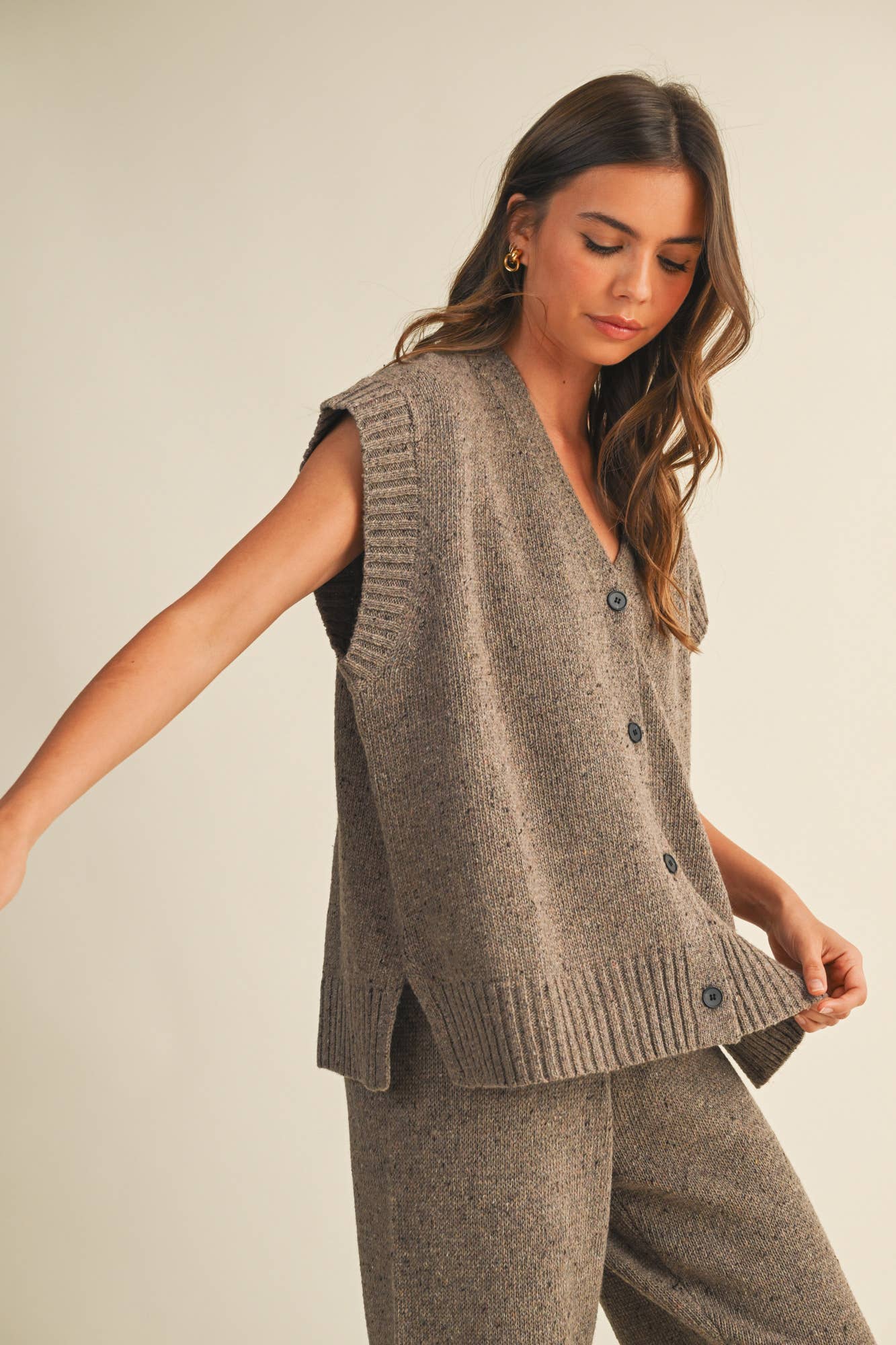 Oversized Button Front Sweater Vest