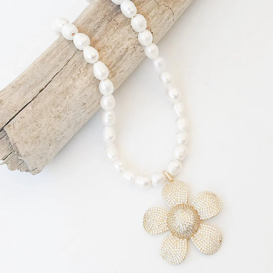 Pave Wildflower on Pearl Chain