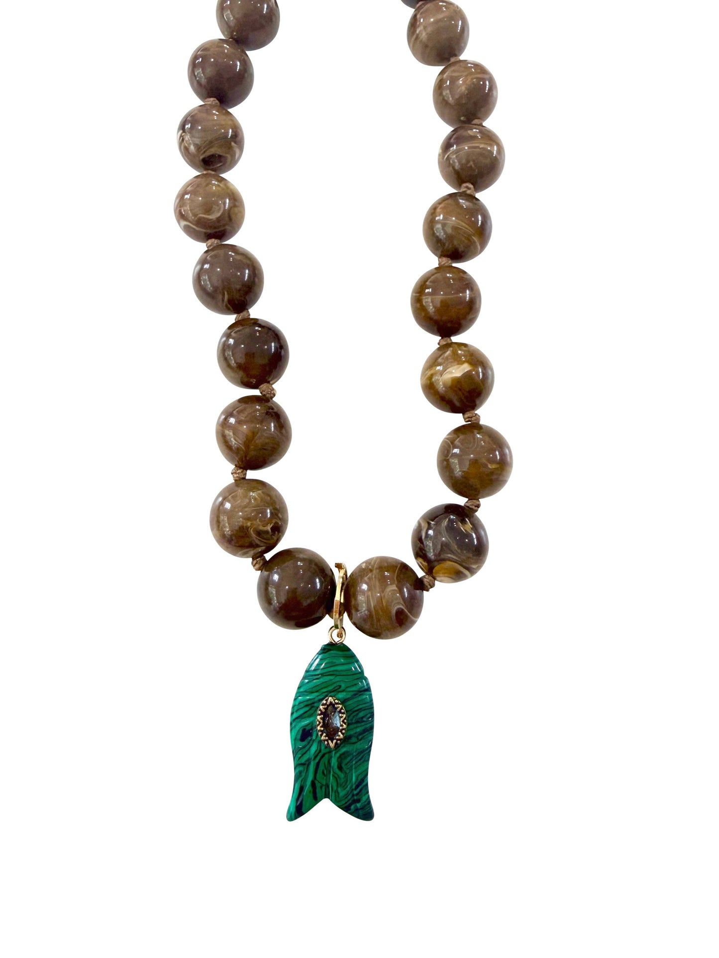 Kiawah Beaded Fish Charm Necklace- Brown