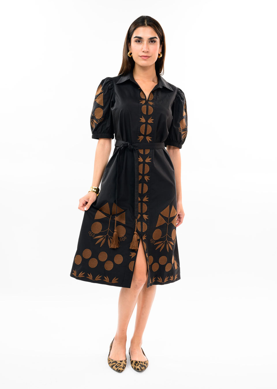Placket Embroidered Dress in Black