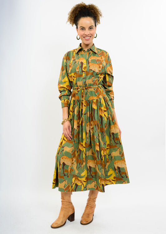 Green Horses Maxi Dress