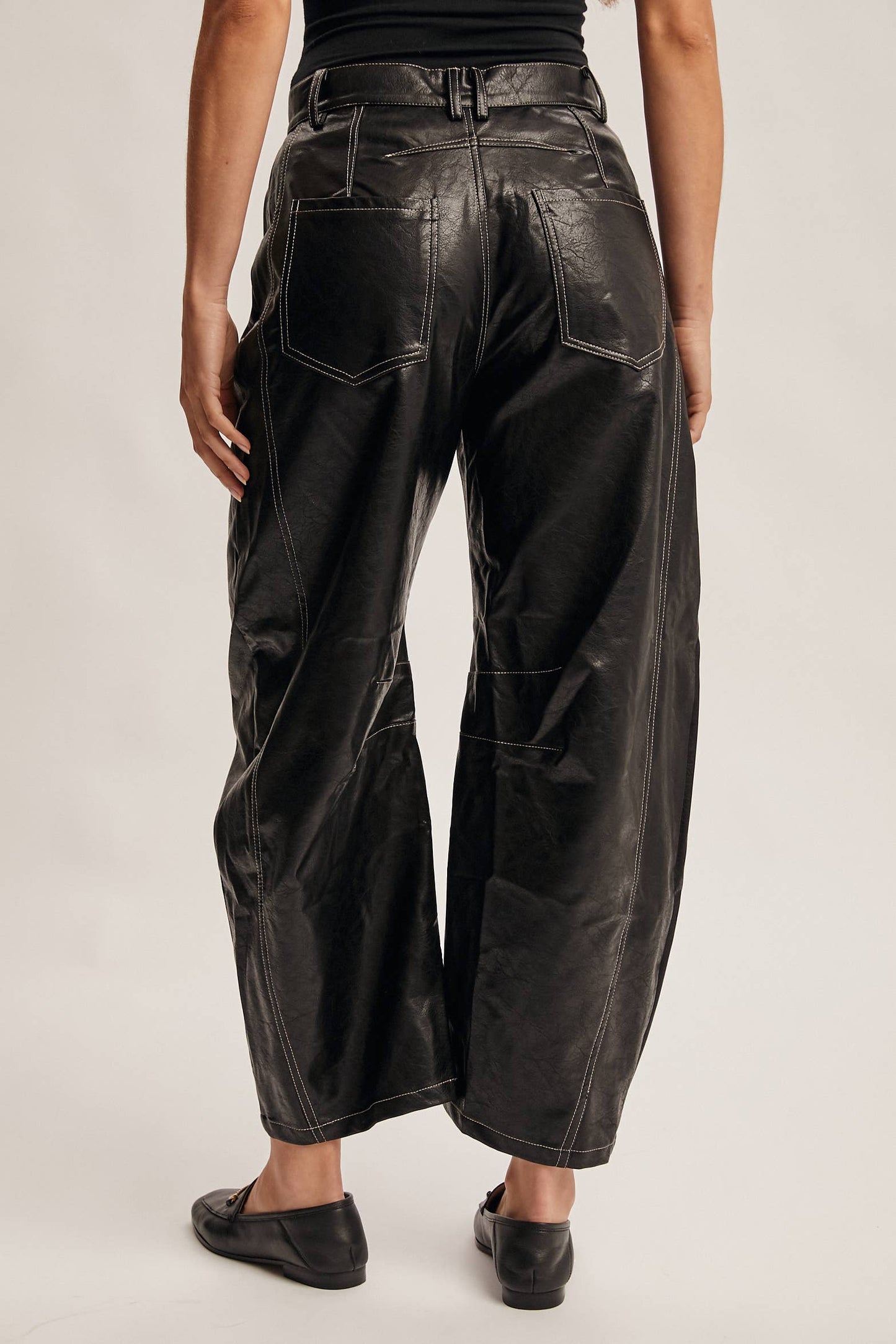 Faux Leather Barrel Pants