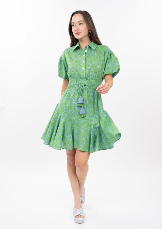Flouncy Shirt Dress in Green