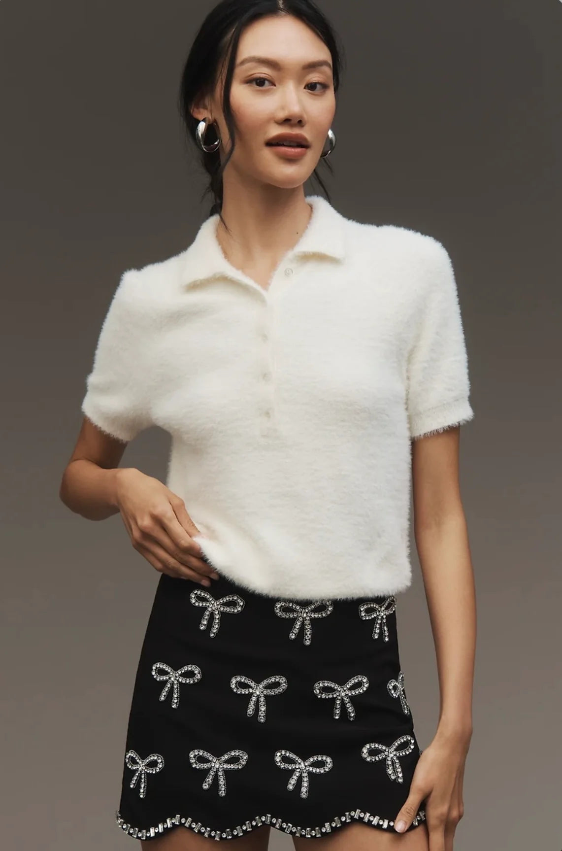 Merrill Bow Embellished Mini Skirt