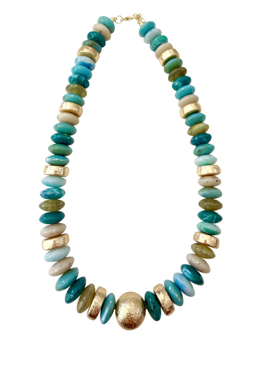 Tobie Beaded Disc Necklace- Turquoise Mix