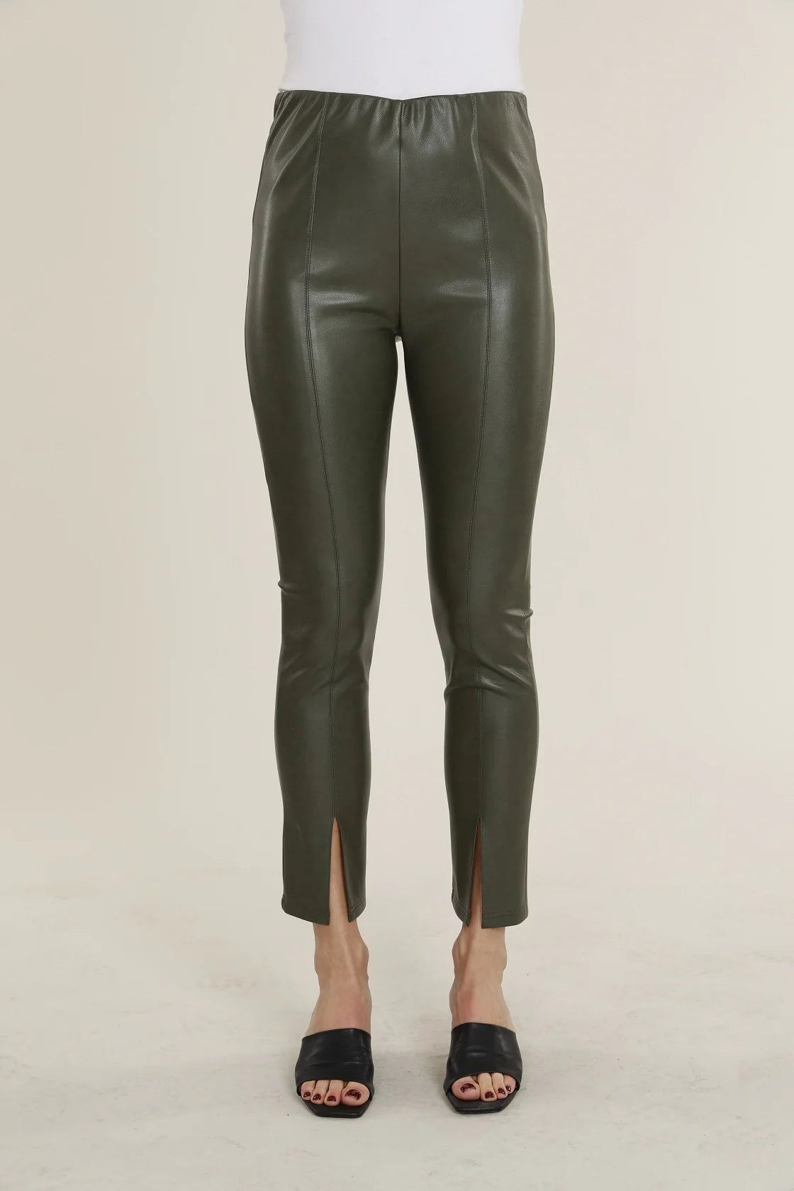 Faux Leather Split Hem Leggings