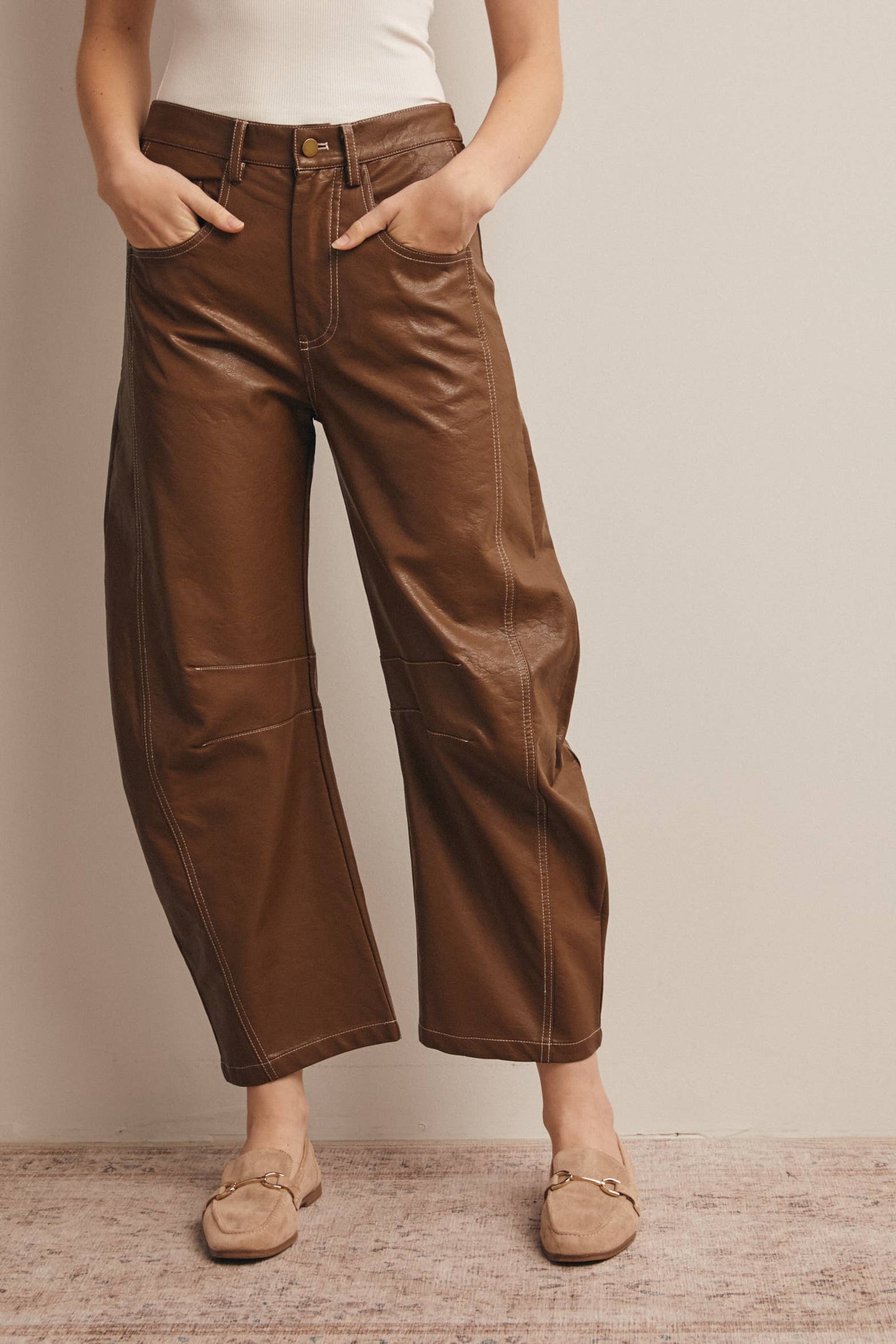 Faux Leather Barrel Pants