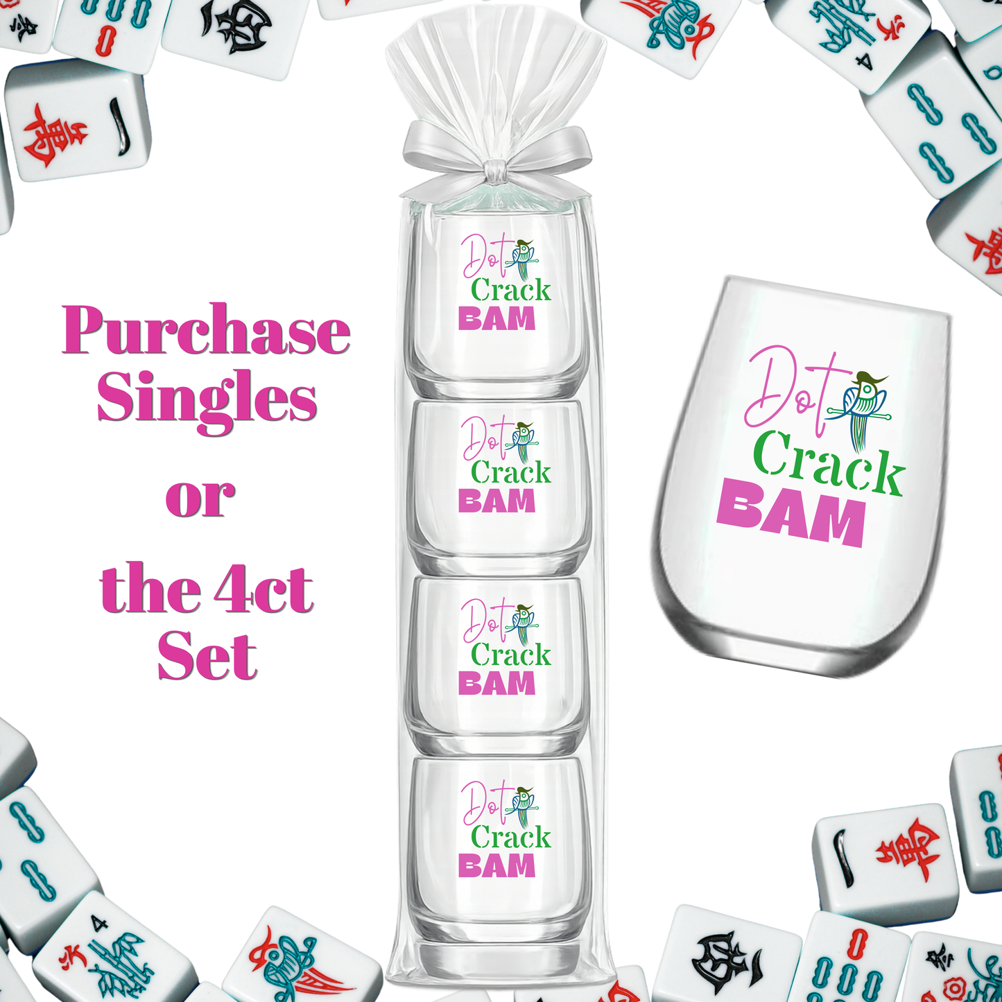 Mahjong Stemless Wine Glass "Dot Crack Bam" - Single