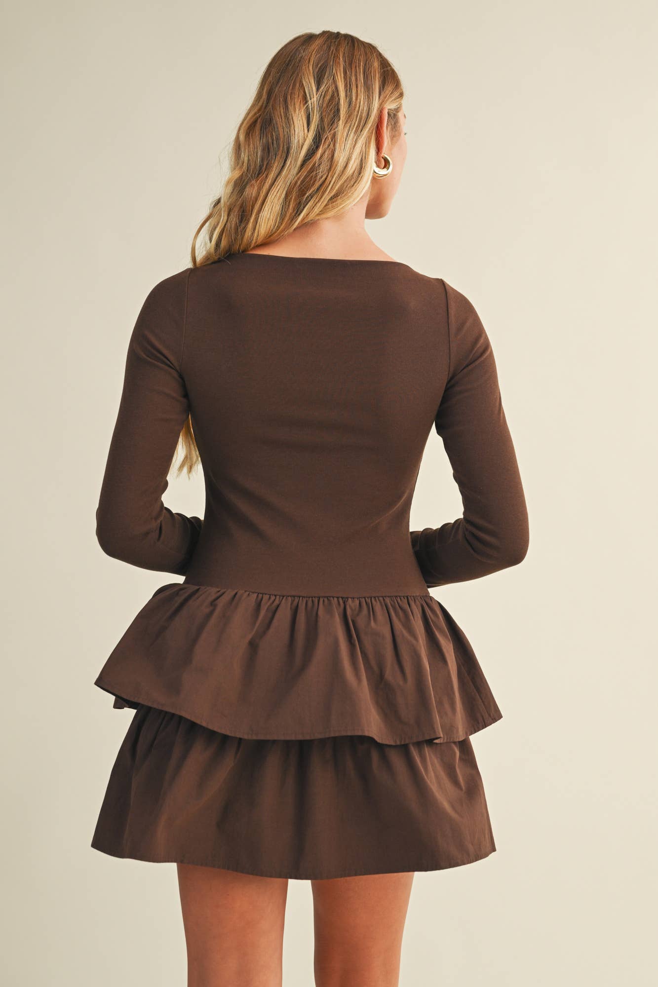 Boat Neck Tiered Ruffle Dress