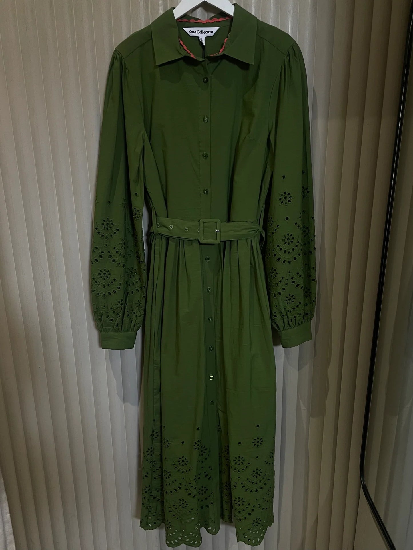 Florence Broderie Border Dress in Cedar Green