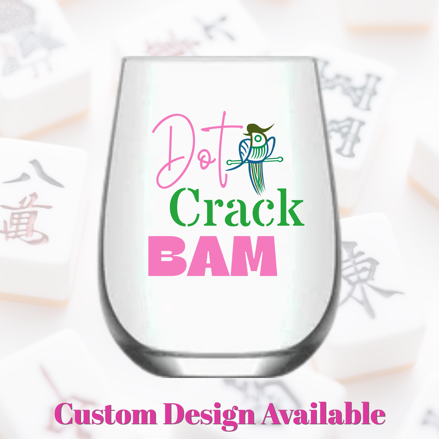 Mahjong Stemless Wine Glass "Dot Crack Bam" - Single