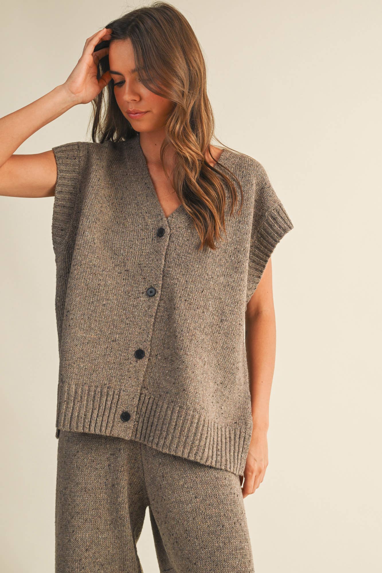 Oversized Button Front Sweater Vest