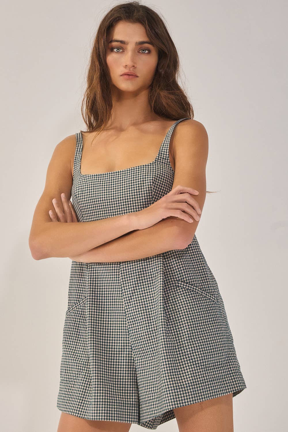 Relaxed Sleeveless Plaid Romper