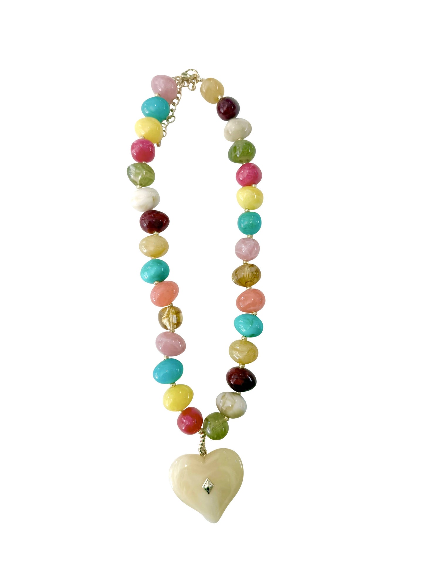 Holden Beaded Necklace with Heart Charm- Multi