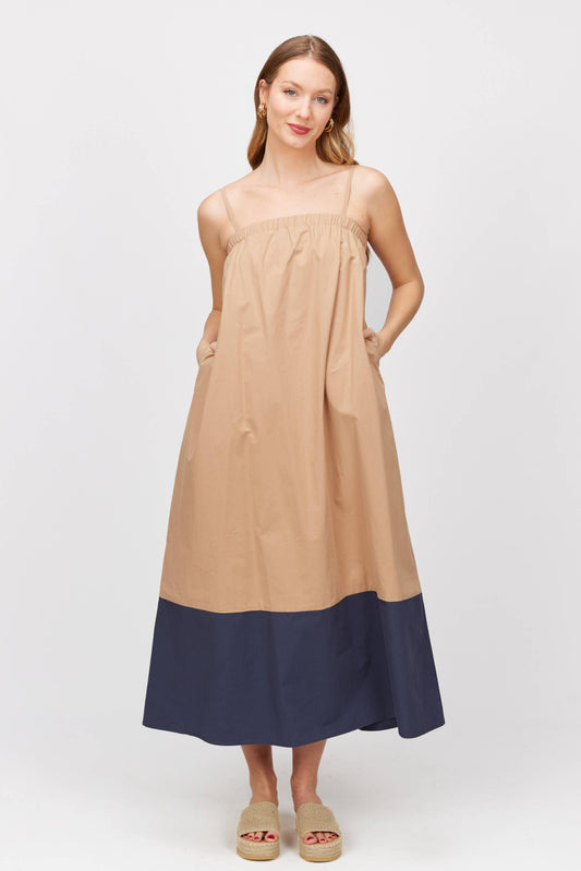 Poplin Colorblock Adjustable Strap Maxi Dress